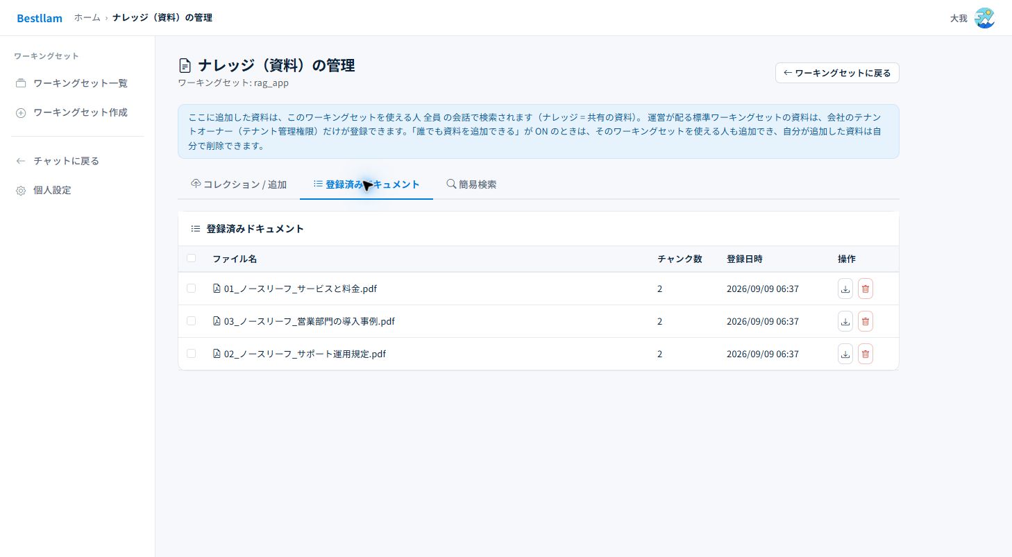 PDF3資料が登録された実際の管理画面。